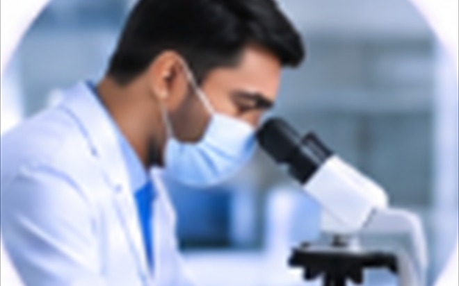 A laboratory scientist working at a microscope